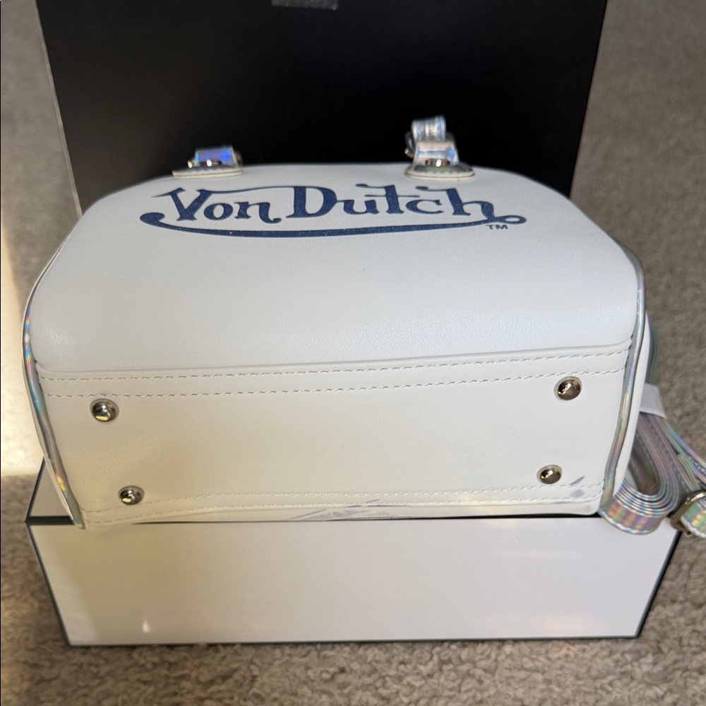 Von Dutch White Mini Dome Bag with Iridescent Handles - Picture 10 of 10